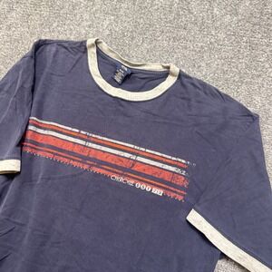 Y2K Cherokee T-Shirt Men's Medium Cotton Faded Striped Lounge Blue/Red